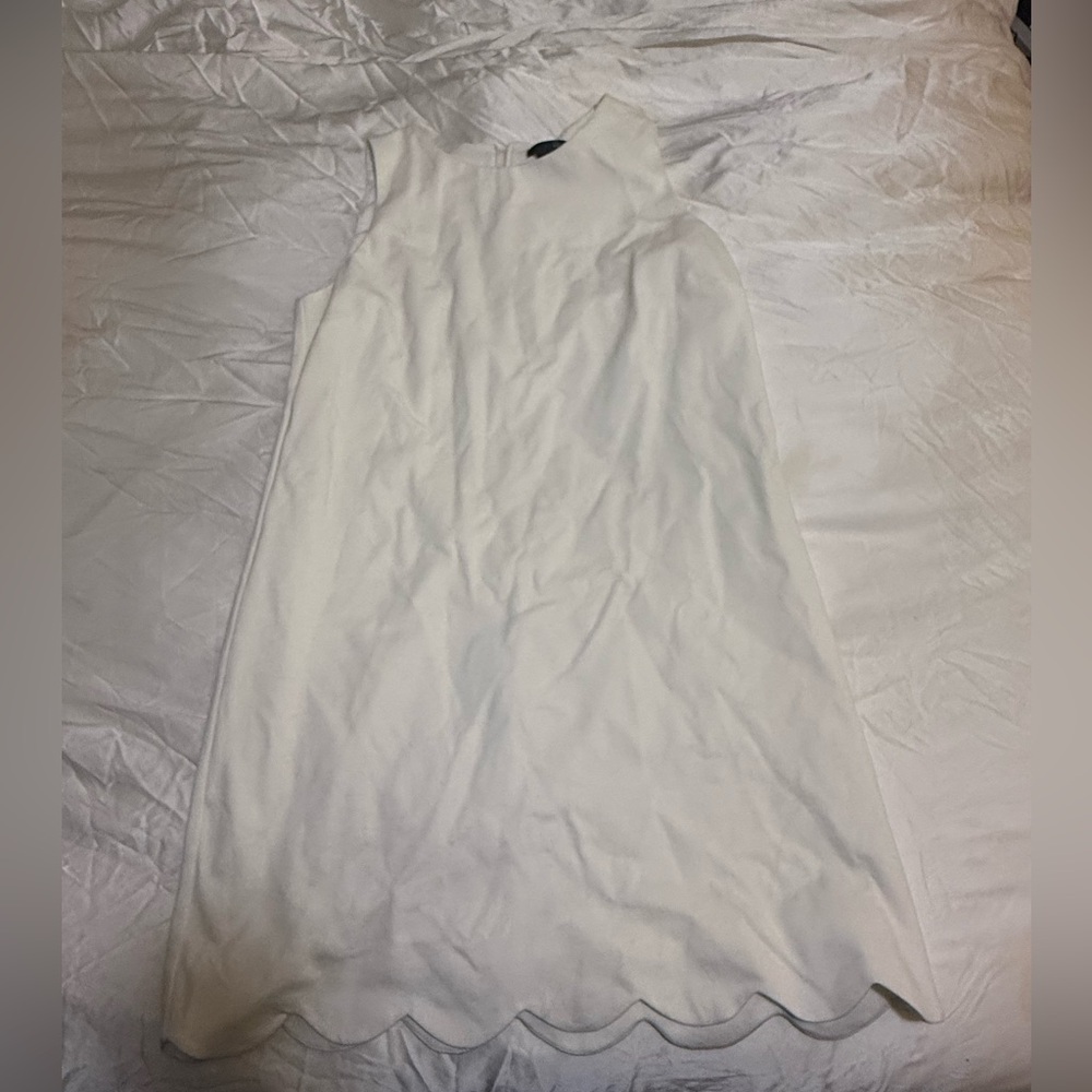 Aqua White Rayon Blend Fabric Dress Size L Large Scalloped